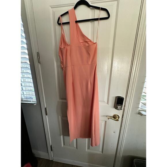 Abercrombie & Fitch Women's Pink Asymmetrical Ruched Midi Dress Size Large - Picture 8 of 11